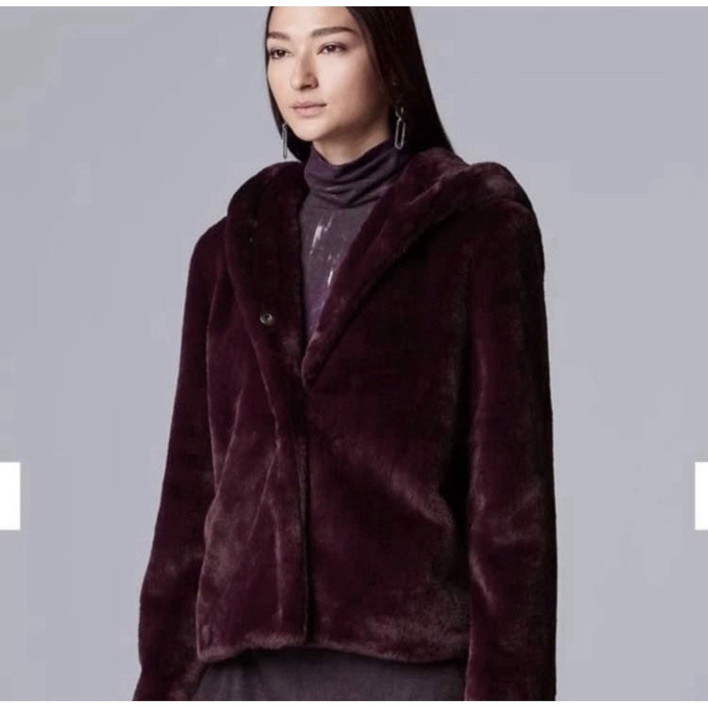 Simply Vera Vera Wang Ladies Burgundy Faux Fur Hooded Coat‎ Size L